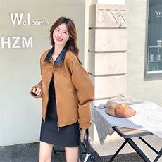 新品巴恩风撞色翻领复古麂皮夹克外套2C285-2857-P150-K218，女装短外套，2C285