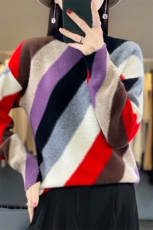 高领羊毛衫女2024秋冬新款女装内搭洋气条纹打底衫休闲，女装羊毛衫，蒙特羊绒