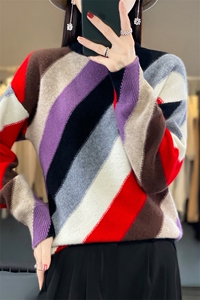 高领羊毛衫女2024秋冬新款女装内搭洋气条纹打底衫休闲图片