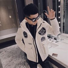 冬季保暖羽绒服社会小伙ins男士绣标装饰连帽外套C301B-YR02，男装羽绒服，电商C301B