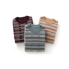 条纹男士圆领套头毛衣冬季新款拼色条纹宽松羊毛衫，男装羊毛衫，雅邦羊绒