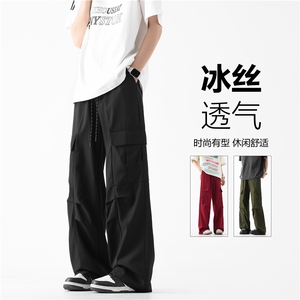 夏季新款潮流冰丝透气工装口袋宽松休闲裤B315-K24180-特P35控68图片