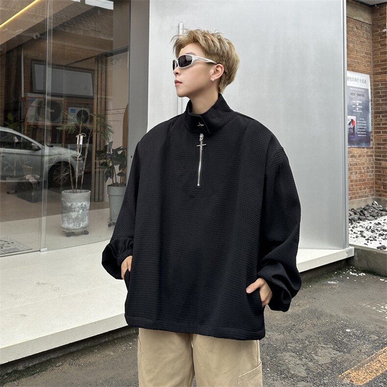 华夫格立领半拉链卫衣男设计感小众金属宽松套头秋季外套W872-P40,男装卫衣,星座308B-1