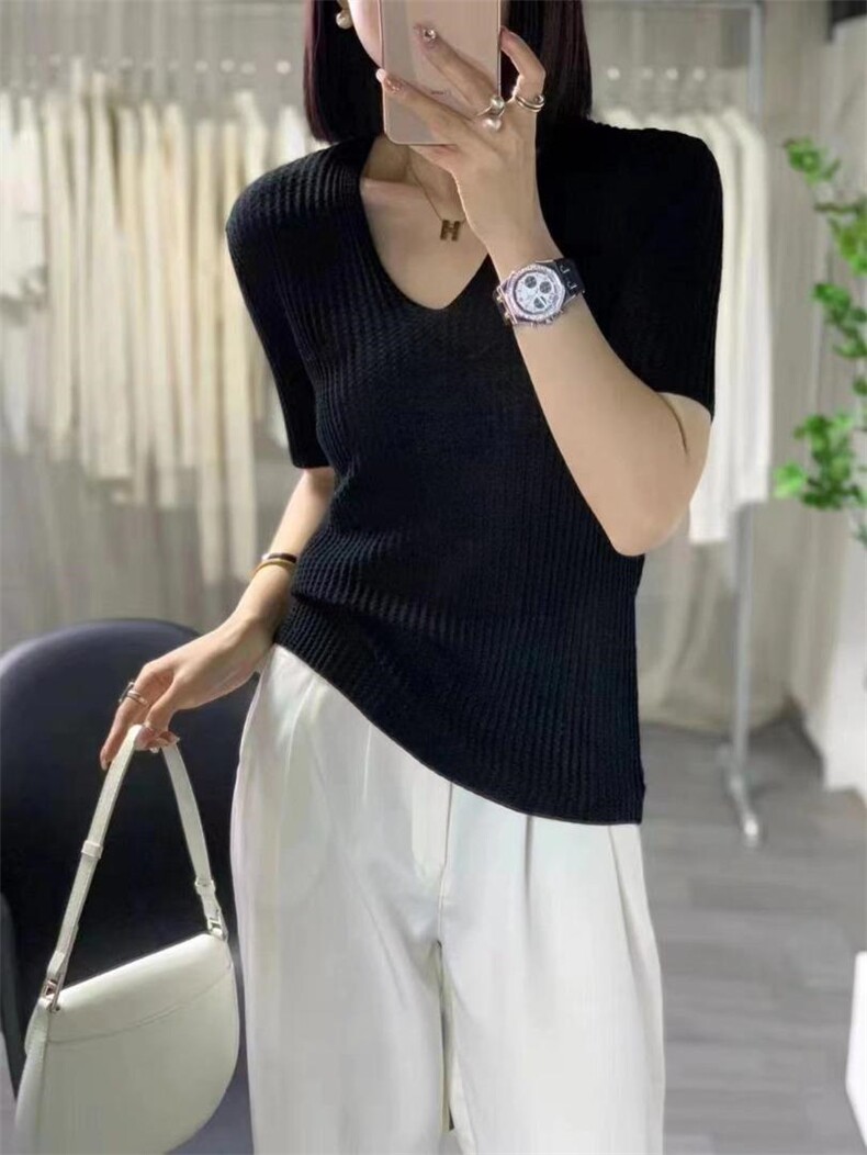 莱赛尔面料三色V领针织百搭款，其它，哥卓