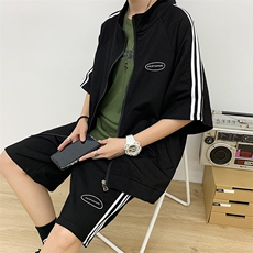 三杠开衫上衣男生帅气bf五分袖短袖t恤休闲短裤运动套装T074-P50，男装T恤，星座512-2