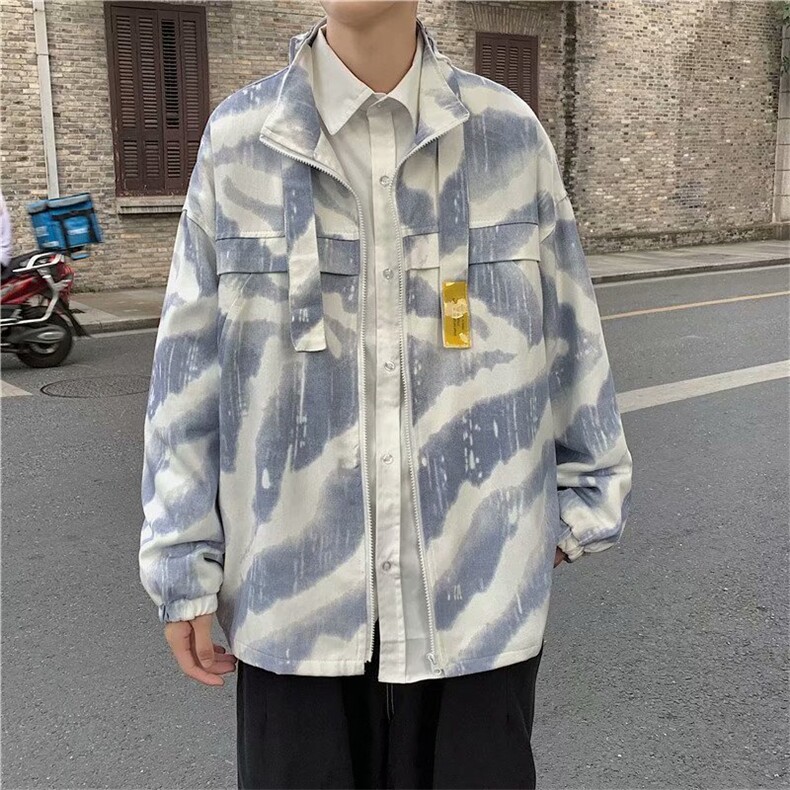 扎染外套秋季ins潮流炸街港风潮嘻哈韩版百搭立领夹克  W1191-P52图片