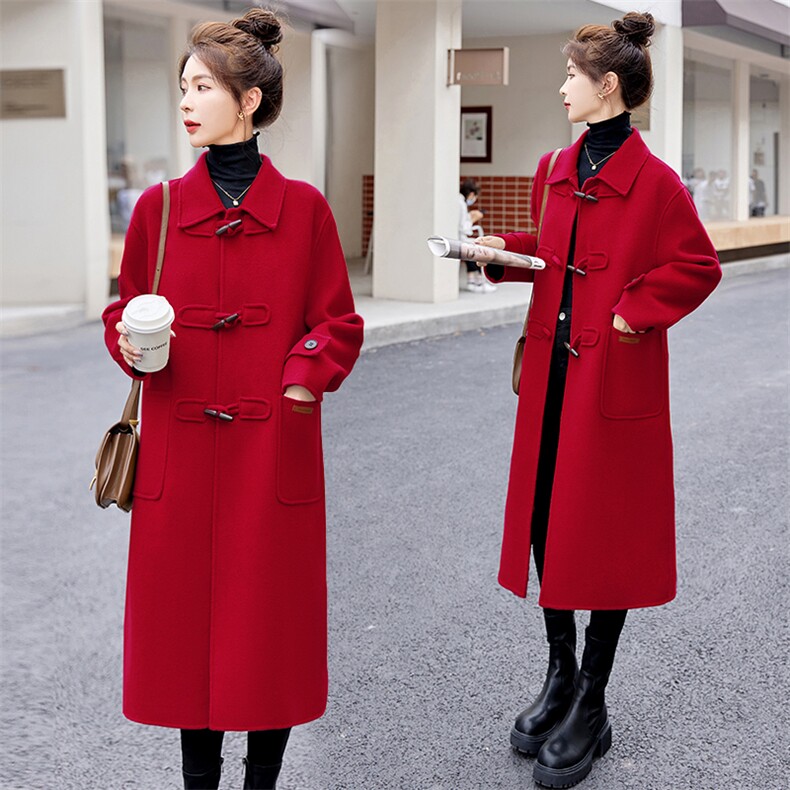 高端双面羊绒大衣女2023秋冬新款复古时髦休闲气质中长款毛呢外套，女装双面呢大衣，关键词