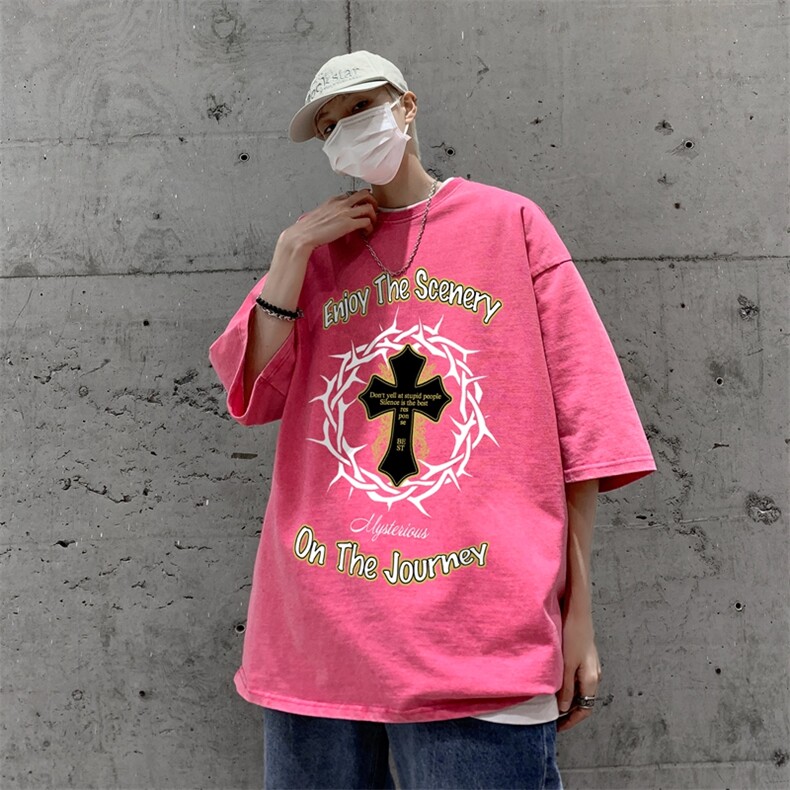 蜡染潮牌宽松短袖t恤美式复古高街水洗做旧517A-2-SX207-P35,男装T恤,星座517A-2