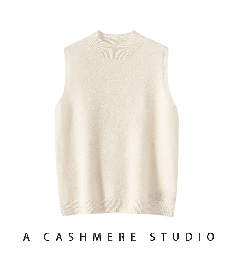 2025年秋季半高圆领时尚百搭通勤简约休闲无袖，女装羊绒衫，轻暖羊绒