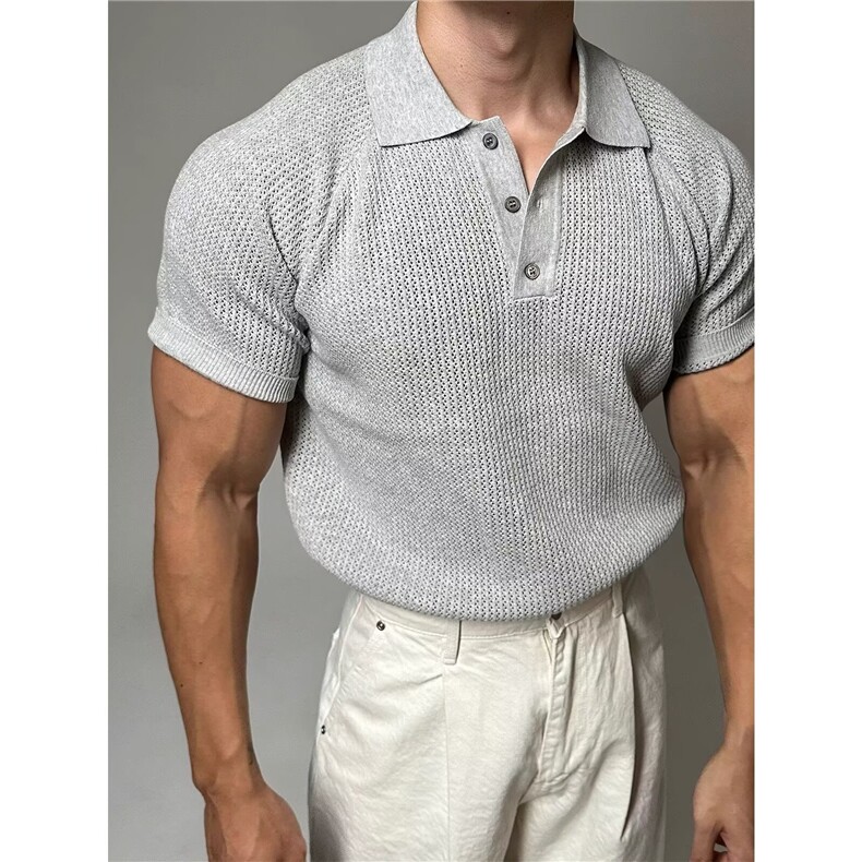 Z95-P38硬汉风华夫格镂空透气针织短袖polo衫男士夏季翻领t恤，男装Polo衫，星座215-1