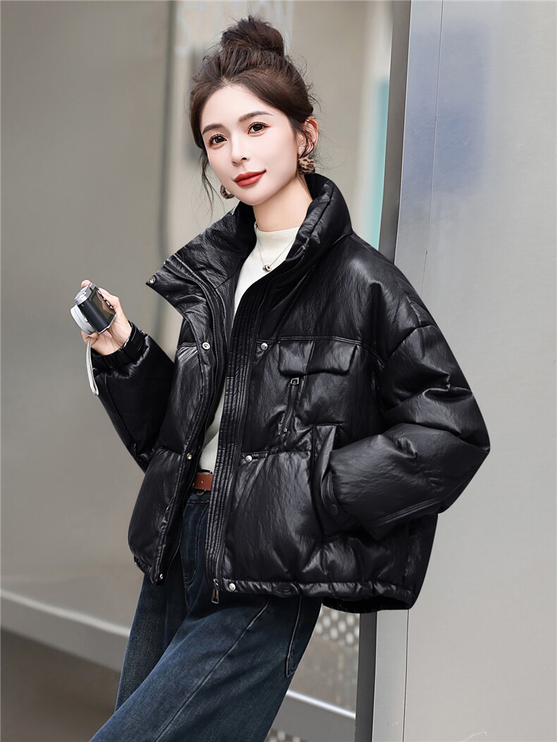 高端柔软蛋白皮时尚羽绒服女免洗立领皮衣时尚韩版时尚2026冬新款,女装羽绒服,意芙