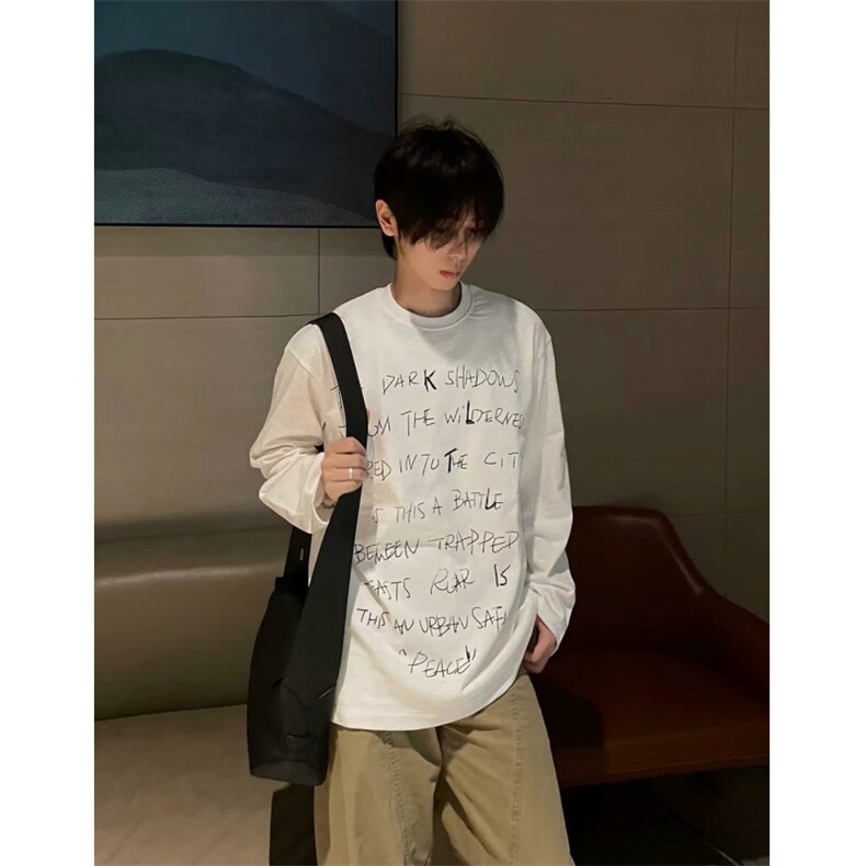 现货网图涂鸦字母圆领纯棉长袖T恤情侣装打底衫CT814-P29,男装T恤,电商C310