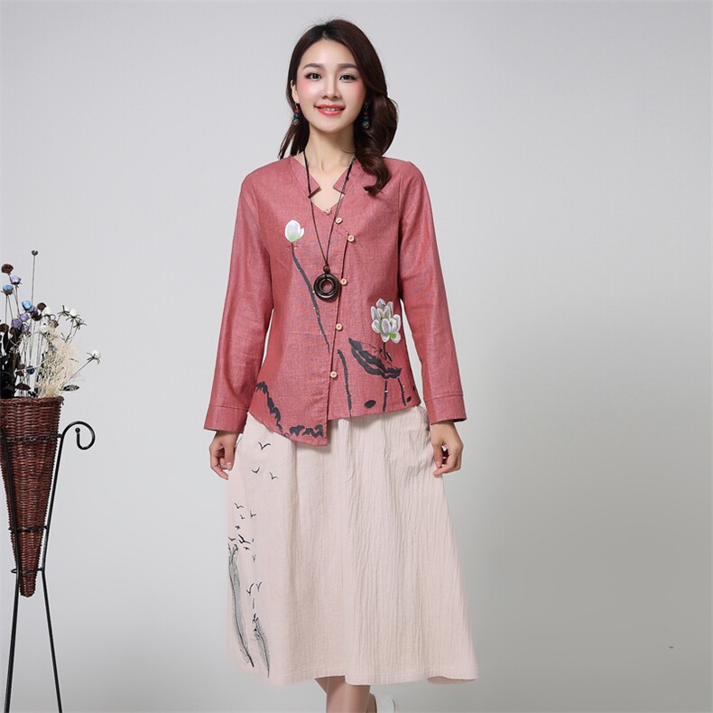 优雅复古印花长袖连衣裙女秋装新款宽松显瘦气质文艺套装裙，女装套装/套裙，丽影随形