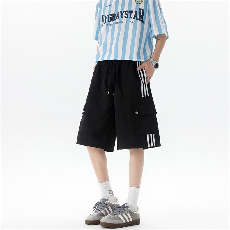 8XL-M三条杠工装短裤大码休闲运动中裤条纹冰丝五分裤DK1303/P48,男装休闲裤,电商B238