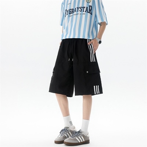 8XL-M三条杠工装短裤大码休闲运动中裤条纹冰丝五分裤DK1303/P48图片
