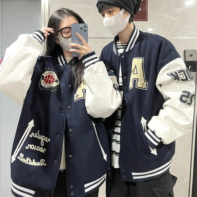 美行员夹克毛呢棒球服外套男女春秋季薄款男女情侣两件套JK781,男装夹克,星座516A