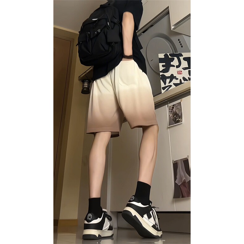 现货供视频~渐变色短裤情侣宽松直筒运动五分裤A456特P30,男装牛仔裤,电商A309