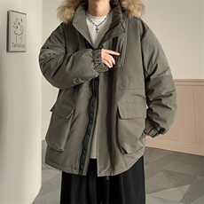 港风2026新品冬季宽松撞色棉服派克服毛领冬装加厚外套D009-P145，男装棉衣，星座717