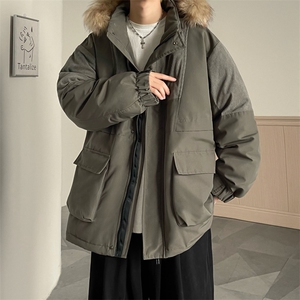 港风2026新品冬季宽松撞色棉服派克服毛领冬装加厚外套D009-P145图片