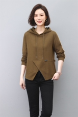 时尚春季连帽修身长袖卫衣显瘦百搭休闲女装上衣，女装T恤，依倍林