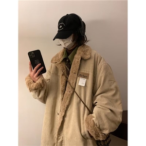 美式复古灯芯绒棉服外套潮牌vintage棉衣男情侣宽松棉袄65571-P70图片