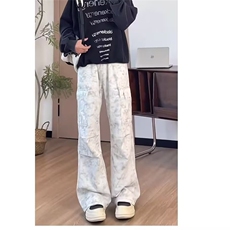 现货DK8280-批55春秋季宽松直筒迷彩脏脏裤潮牌牛仔裤，男装牛仔裤，星座603-2