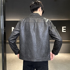 秋季男士皮夹克简约高端翻领皮衣修身机车服P6727-P155，男装夹克，电商A237