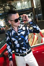 2021春秋衬衫社会男长袖上衣印花男装韩版修身四季潮流衬衣Q863-P55，男装衬衫，星座419（原A233）