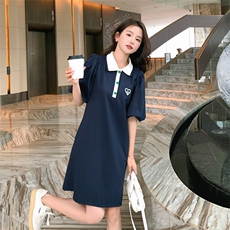 朗W专柜正品2024夏装新款polo领连衣裙设计感小众休闲T恤裙2569，女装连衣裙，帛香坊