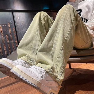 DWH68-P50美式复古做旧直筒水洗牛仔裤男女宽松设计感长裤子潮流图片