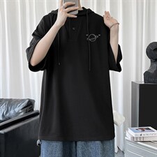 LD54238-P45连帽短袖t恤男大码胖子带帽五分袖中袖，男装T恤，电商A040
