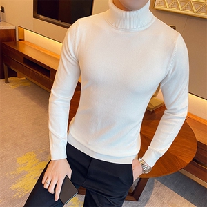 M09/p45两翻高领毛衣男 秋冬纯色修身长袖针织打底衫男内搭毛衣图片