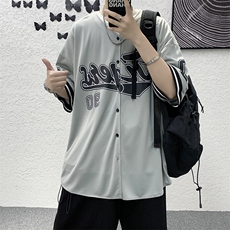 2023新款夏季复古棒球开衫短袖t恤宽松百搭衬衫外套W3097-P35，男装夹克，星座512-2