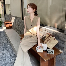 燕麦色气质通勤马甲套装女2025夏韩系松弛感宽松休闲阔腿裤两件套，女装套装/套裙，2C090