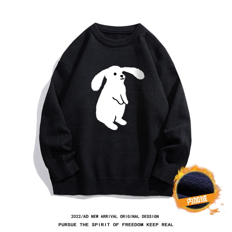 白底22秋冬趣味动物印花保暖圆领套头毛衣M1056P50加绒60控68-78，男装针织衫/毛衣，电商A247-1