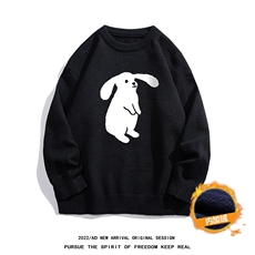 白底22秋冬趣味动物印花保暖圆领套头毛衣M1056P50加绒60控68-78，男装针织衫/毛衣，电商A247-1