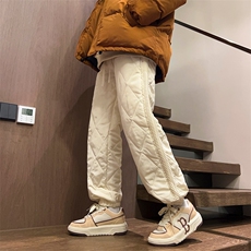 wassuphappy黑色棉裤男冬季潮牌加厚东北防寒束脚裤保暖休闲裤子，男装棉衣，星座211-1