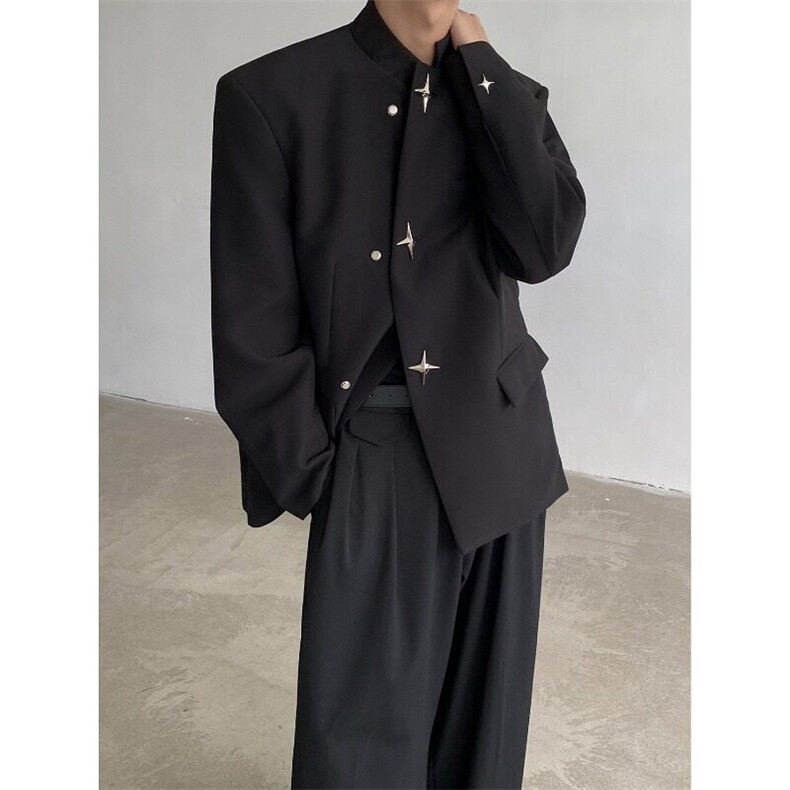 W9233-P68网图现货春新款新中式垫肩西装外套风立领西服夹克,男装夹克,星座1608-2
