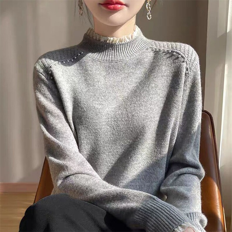 针织衫女春秋冬宽松薄款显瘦软糯低领毛衣打底衫内搭，女装针织衫/毛衣，萱芳婷羊绒