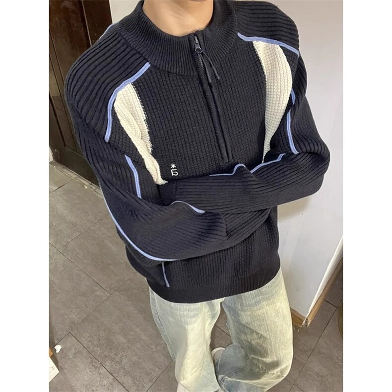 美式撞色半拉链毛衣情侣款套头外套ins轻奢小众炸街上衣MY278,男装针织衫/毛衣,星座208-5