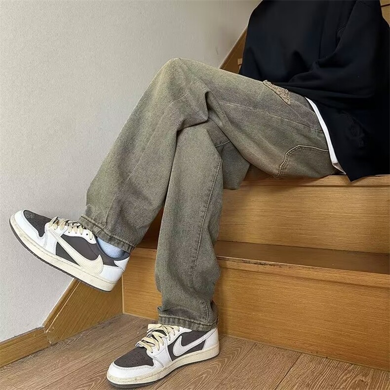 牛仔裤男韩版潮高街帅字母刺绣2023春秋新款ins宽松长裤RK055-P41,男装牛仔裤,星座412-2