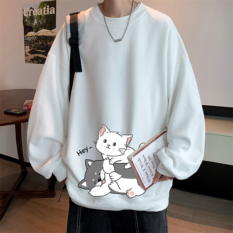 华夫格卫衣圆领卫衣男大码长袖t恤男外套 HW76300-P30加绒款-P40图片