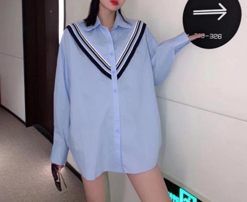 春装新款拼接时尚长袖宽松休闲大版衬衫,女装衬衫,斐媞梦 FTM