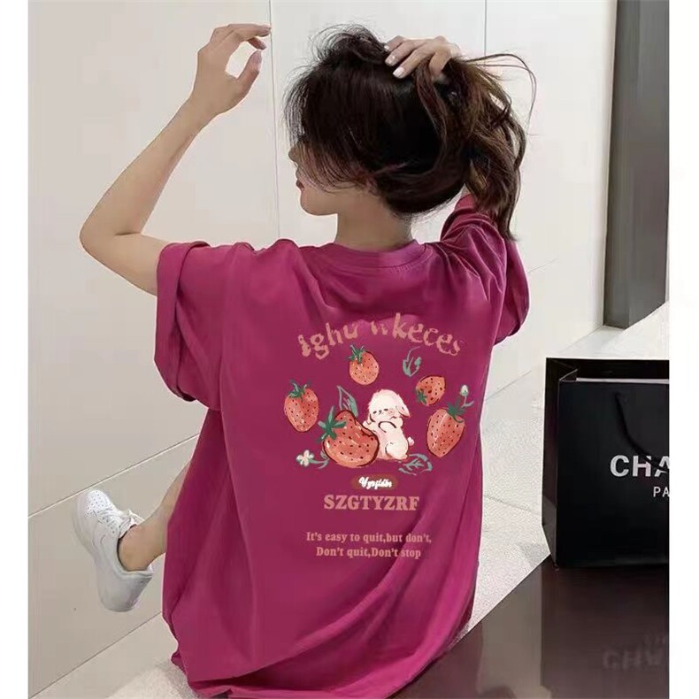T0686-P25 卡通纯棉印花草莓短袖 学院风学生上衣图片