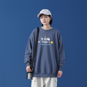 Y2470P38中性模特圆领潮牌印花上衣打底衫直筒长袖卫衣 港风图片