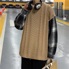 假两件毛衣男加厚格子拼接针织衫男秋冬季韩版潮流上衣M867-P44，男装针织衫/毛衣，星座512-2