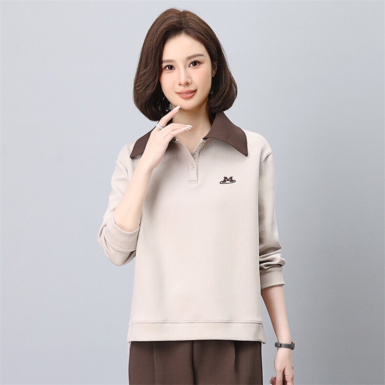 长袖套头卫衣女2024秋装新款时尚宽松休闲翻领卫衣,女装卫衣/绒衫,悦见她
