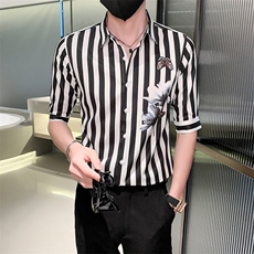 黑痞帅男夏装中袖新款男士衬衫休闲印花寸衣男301A-1/CS362/P55，男装衬衫，星座301A-1