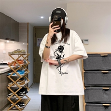 2024夏季中性风男女港风宽松纯棉体恤半袖dt420特p19，男装T恤，电商B370