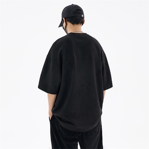 多色 240克麂皮绒短袖T恤大码宽松重磅刺绣男T 109-1-T23610-P28图片